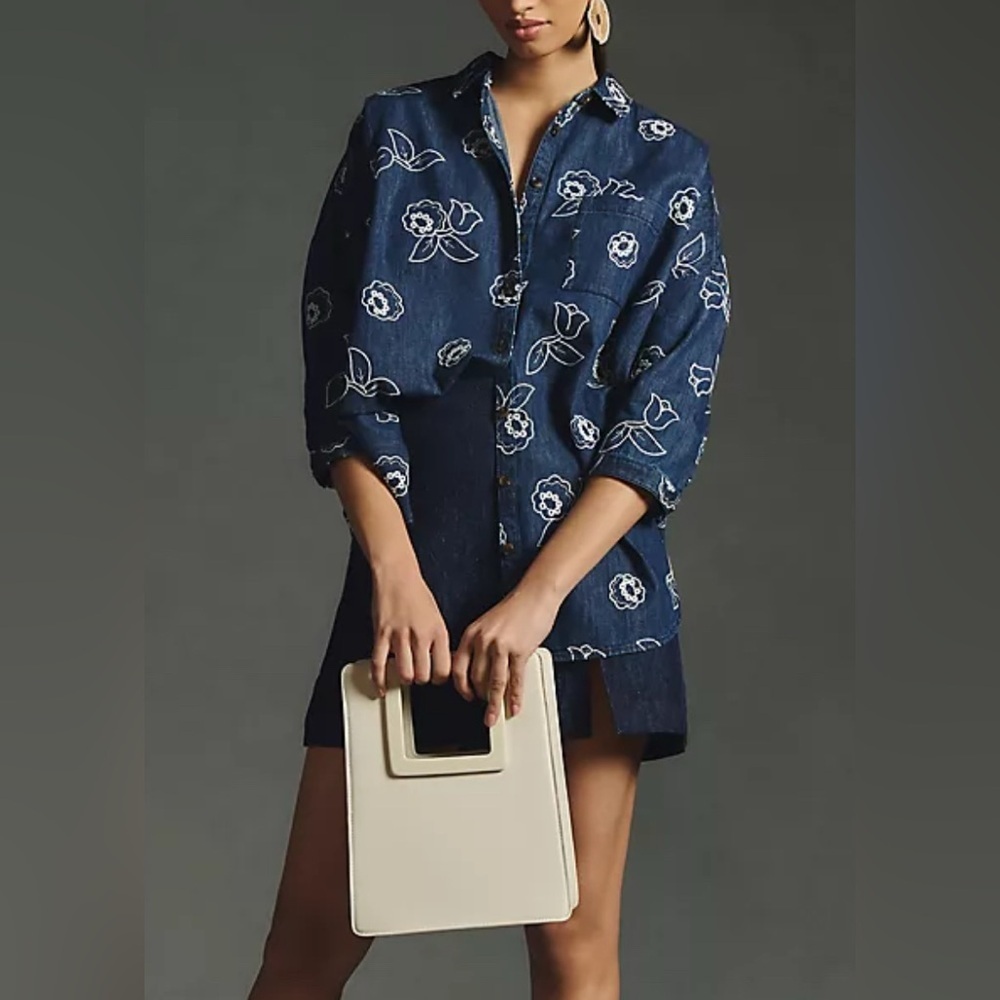 Anthropologie Maeve Oversized Embroidered Shirt XS/S